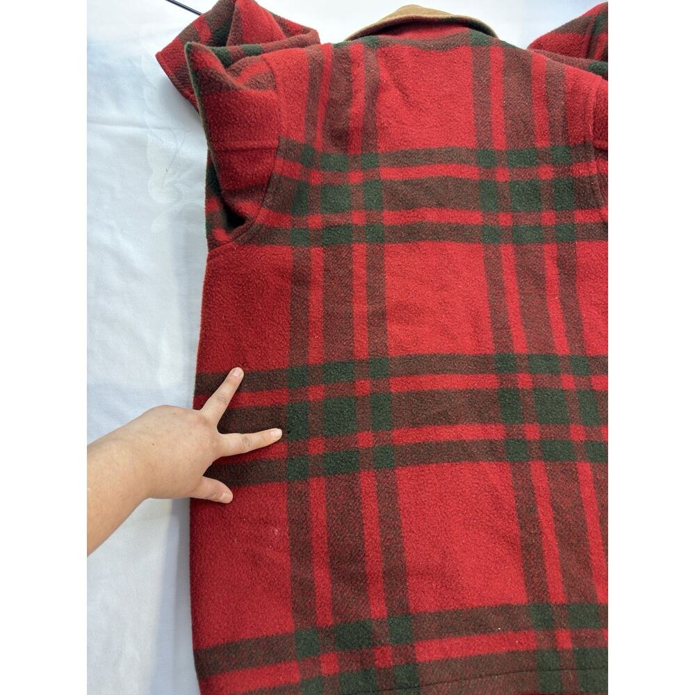 vtg‎ Forenza  Women's  4 Red plaid Wool Coat  80s/90s Wood Buttons Suede Collar - Picture 10 of 16